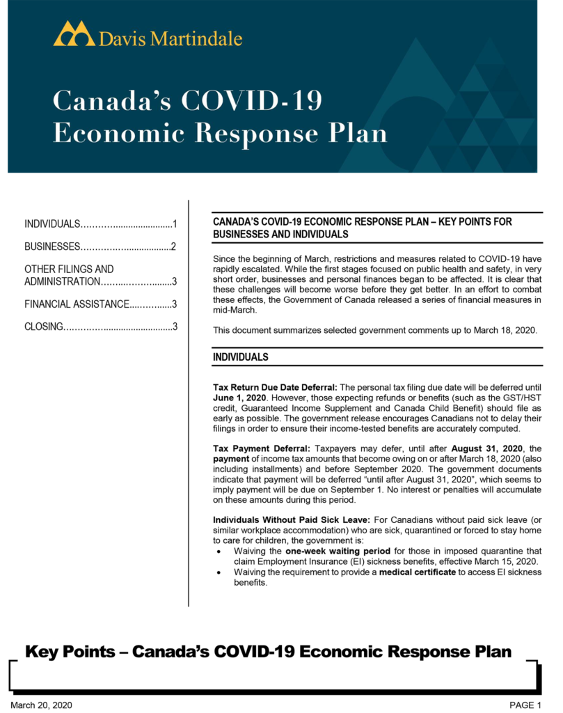 Canada&acirc;s COVID-19 Economic Response Plan