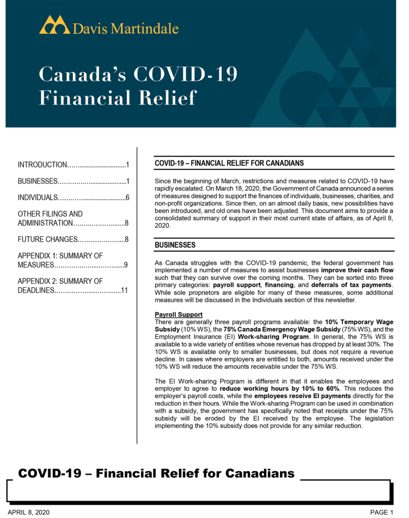 Canada&acirc;s COVID-19 Financial Relief