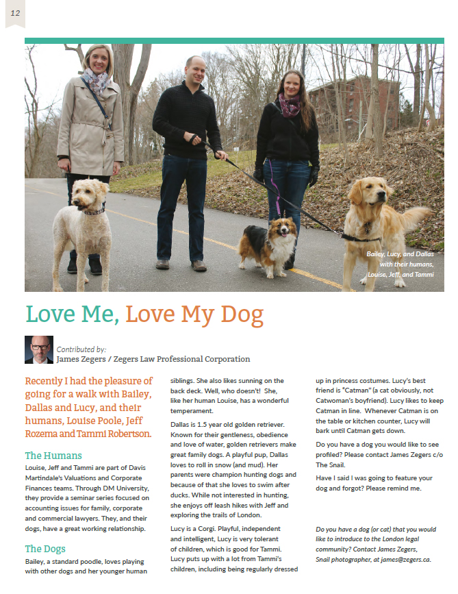 Article Article Titled "Love me, Love My Dog" With Image of Three Individuals Walking Dogs