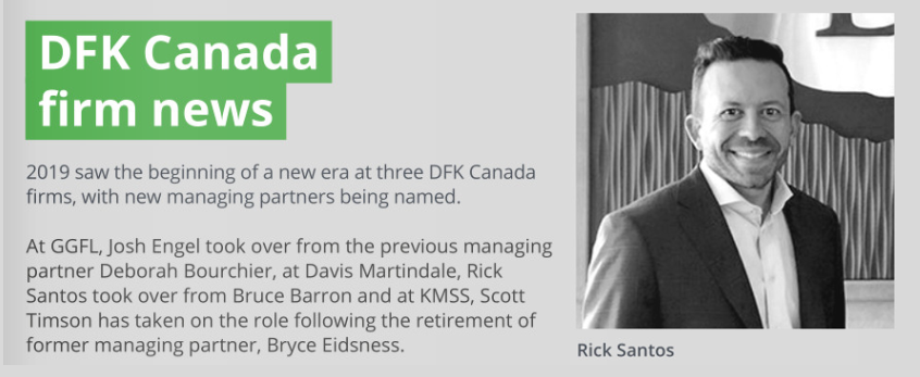 DFK Canada Newsletter - Rick new managing partner announcement May 2019 New managing partner announcement Rick Santos