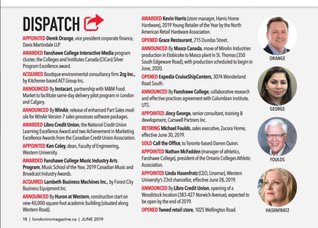 London Inc-Dispatch-Derek Orange-6-5-2019 London Inc. Dispatch shows Derek Orange Joins Davis Martindale