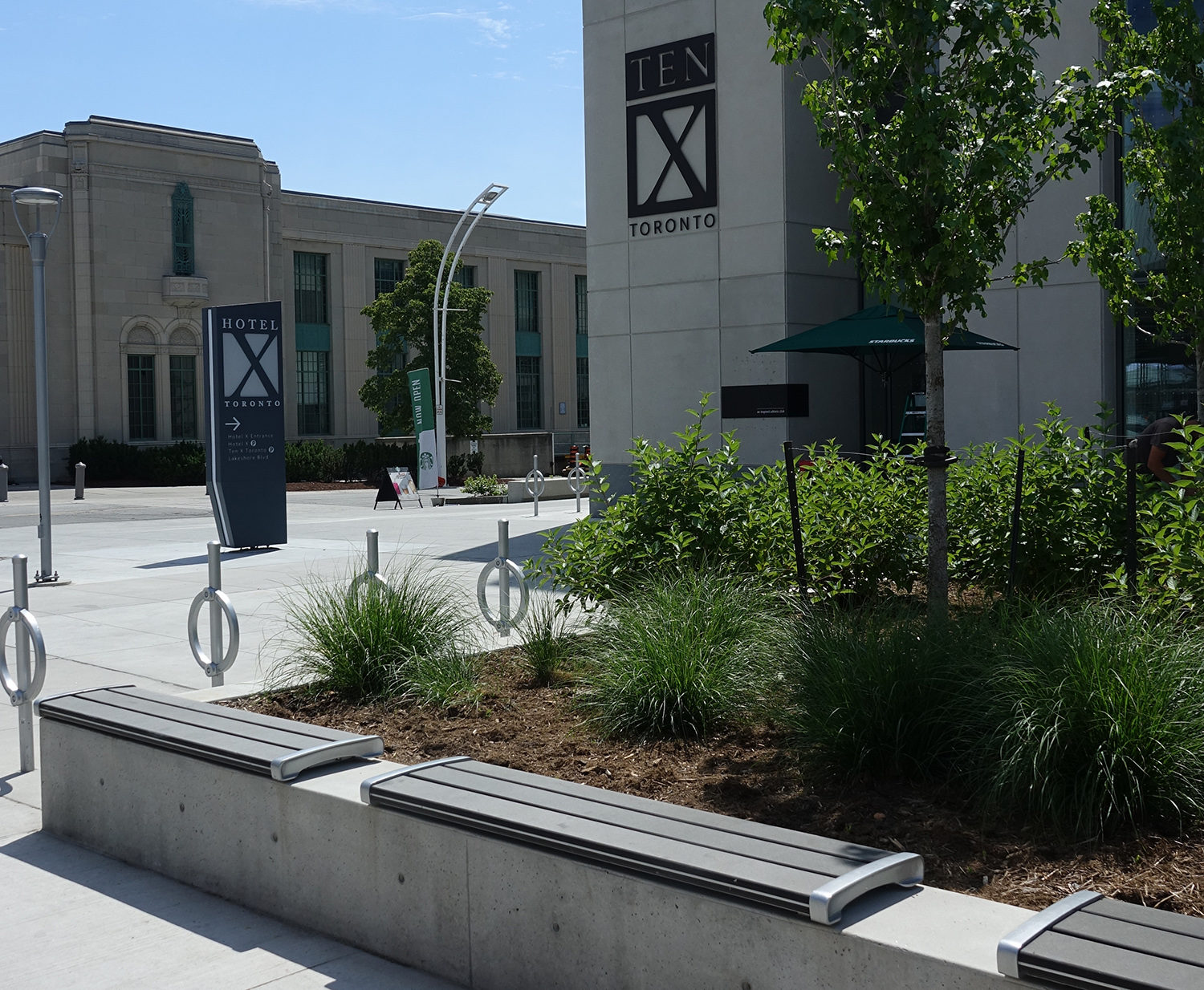 Hotel X Toronto with benches and bike racks