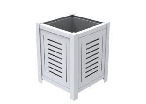 White planter with horizontal and vertical slits