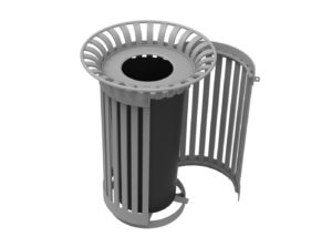 Grey Metal Trashcan opening from Middle