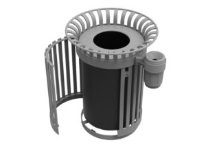 Grey metal trashcan opening