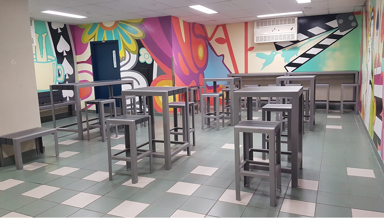 Bar height two person table indoors