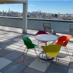 Battery Table and Chairs brightly painted on roof-top