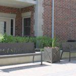 Averton Commons, Black Benches outside of a red brick building