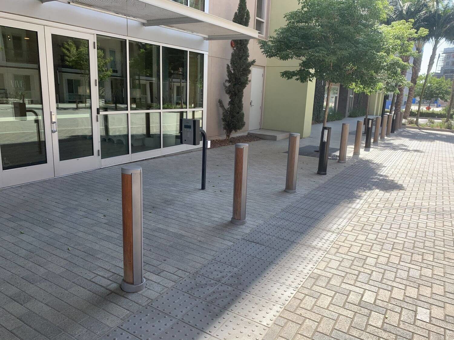 Bollards outside of front doors of apartments