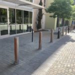 Bollards outside of front doors of apartments
