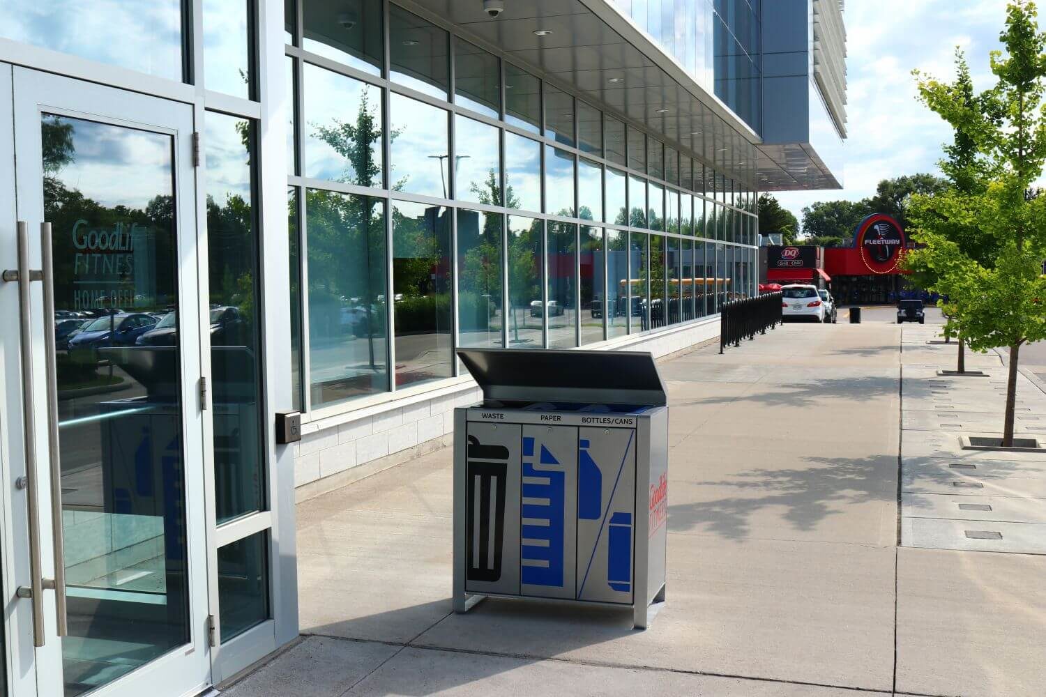 Trash bin outside building