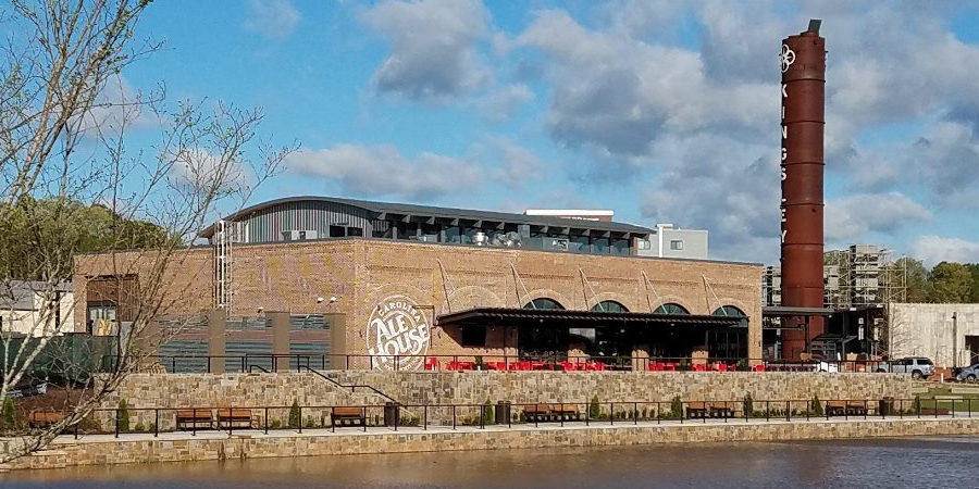 Kingsley Town Center with benches and water