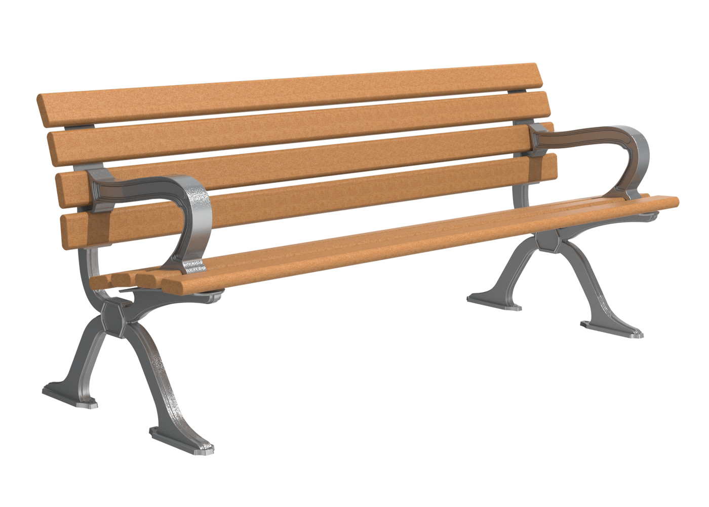 Light Brown Backed Bench with Arms and Legs