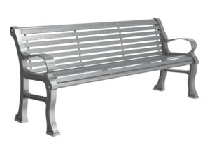 Grey Bench with Horizontal Slats and End Arms