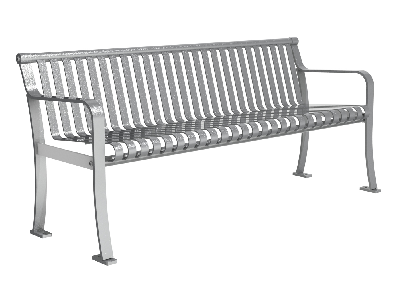 Grey Bench with Horizontal Slats and Arms