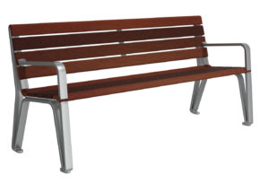 Wooden and Metal Backed Bench with Arms