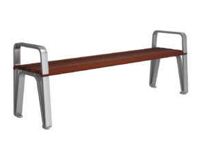 Backless Wood and Metal Bench with Arms
