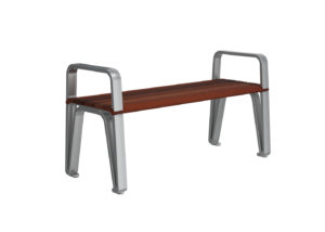 Backless Wood and Metal Bench with Arms