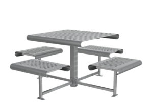Metal Table with Attached Metal Seats