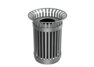 Silver Trash Can with Vertical Slats