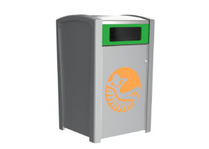 Silver Trash Bin with Green opening and Maglin Logo