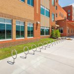 MBR-0150 Bike Racks lined up in front of school