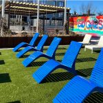 720 Chairs powdercoated blue on lawn