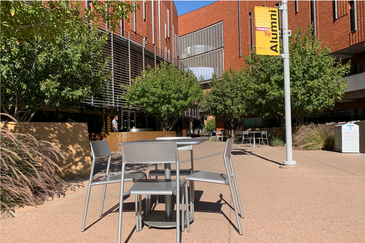 Foro Square tables in high density polyethylene with chairs at ASU