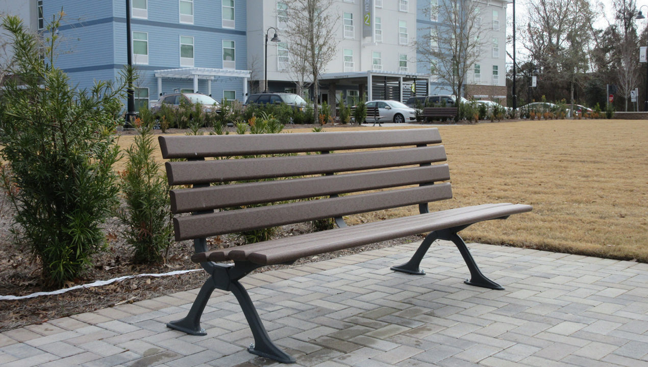 Backed Wood Bench Near Building