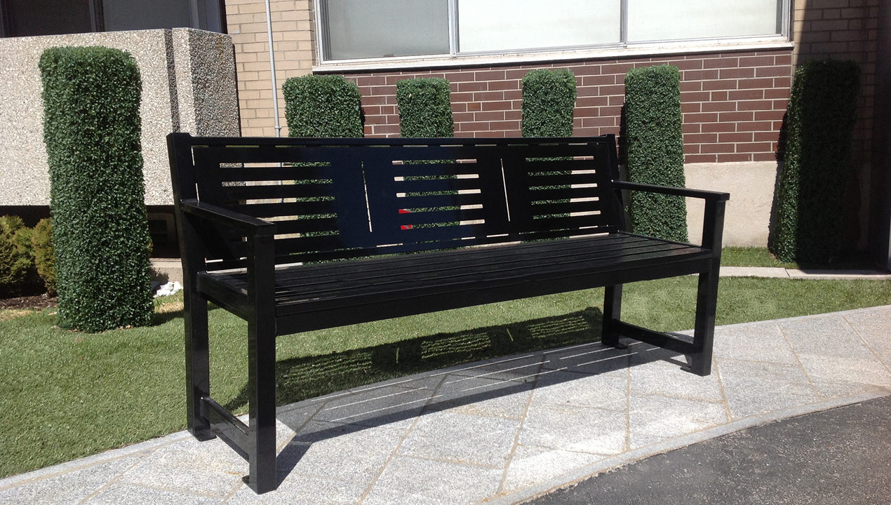 Metal Backed Bench with Arms