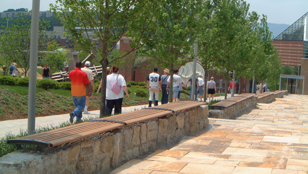 Mounted Backless Benches near buildings