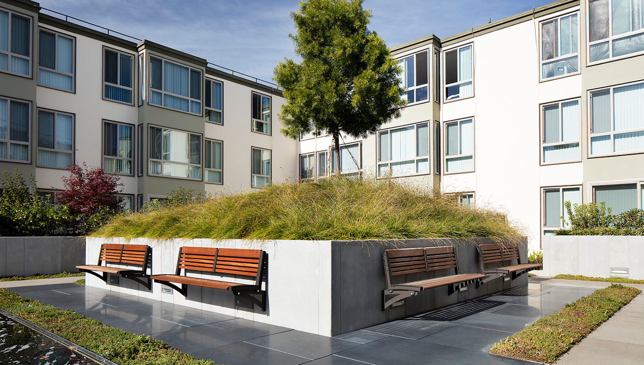 Mounted Backed Benches Near Appartments