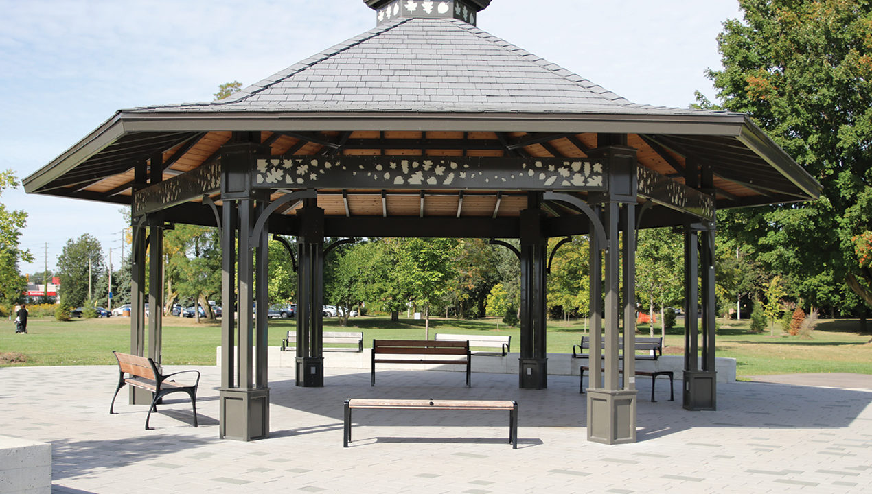 mbe-0870-series_wood Backed and Backless Benches Under a Pavillion