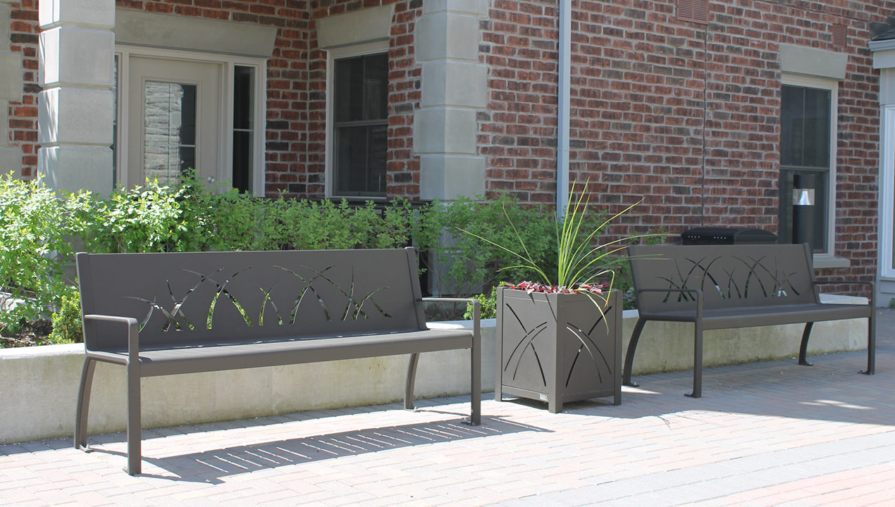 Metal Benches outside Building