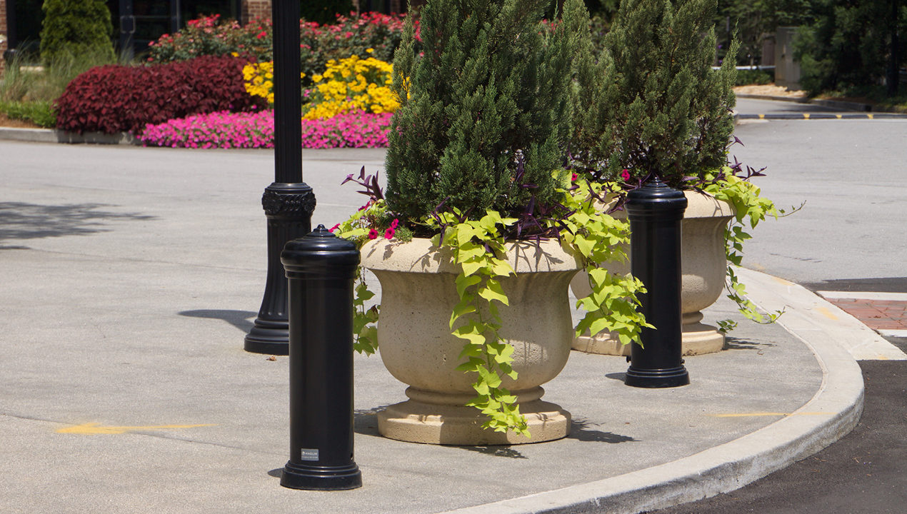 Bollards near planters