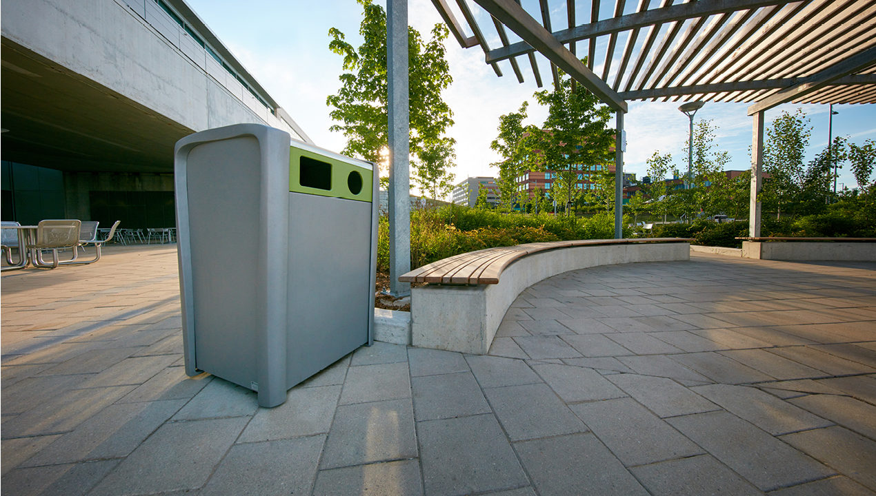 Silver and Green Trash Can outside Building
