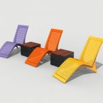 Purple, Orange and Yellow 720 Lounge Chairs with Pixel Blocks as Side Tables