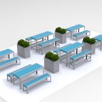 1050 Tables and Benches paired with 1500 planters