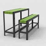 1050 Layout ML1050-00001: Bar Height Narrow Table, Backless Bench, Orange Peel HDPE Green