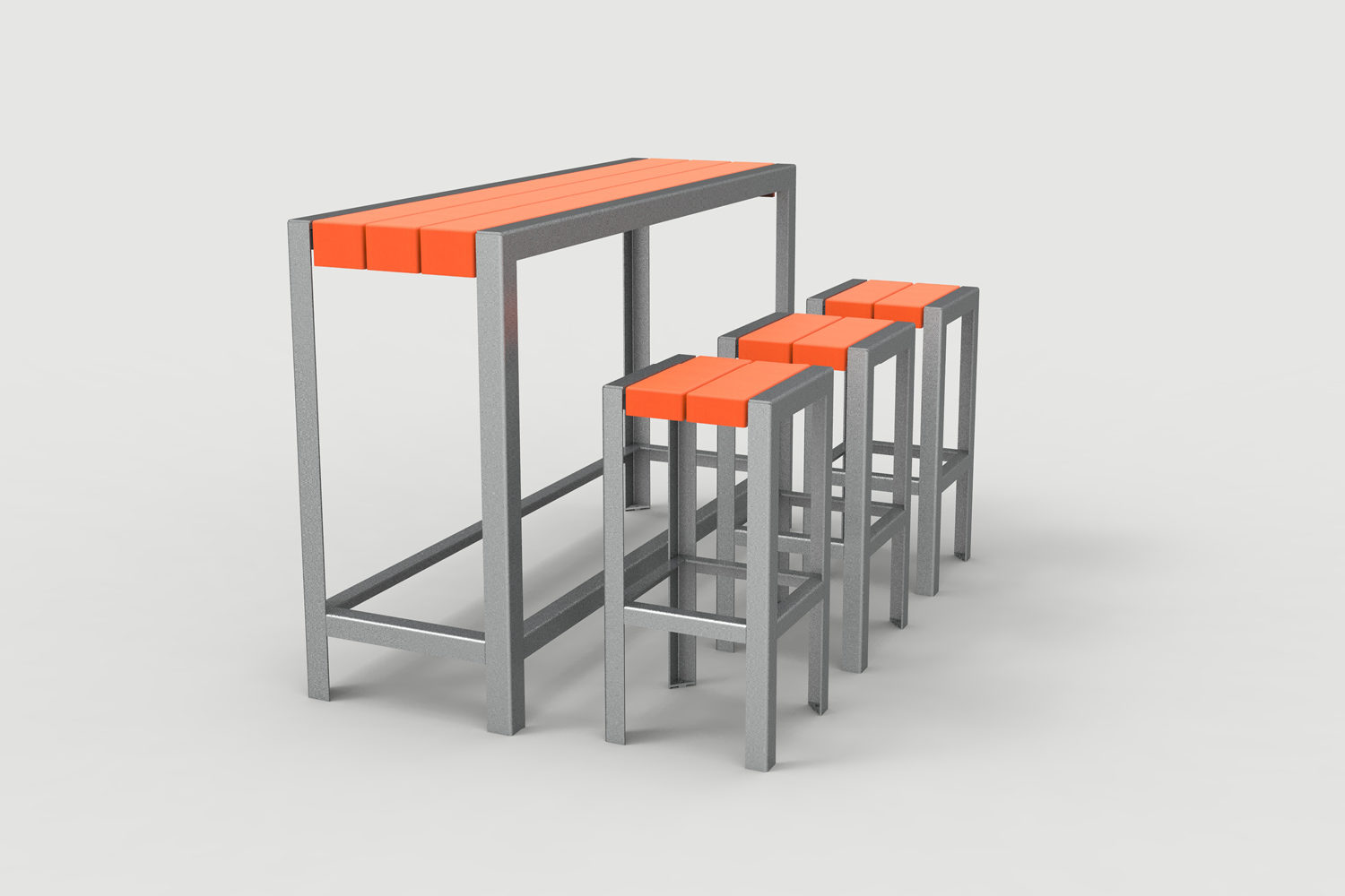 1050 Layout ML1050-00005: Bar Height Narrow Table, Backless Stools, Orange Peel HDPE Orange
