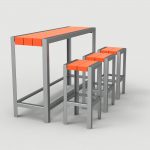 1050 Layout ML1050-00005: Bar Height Narrow Table, Backless Stools, Orange Peel HDPE Orange