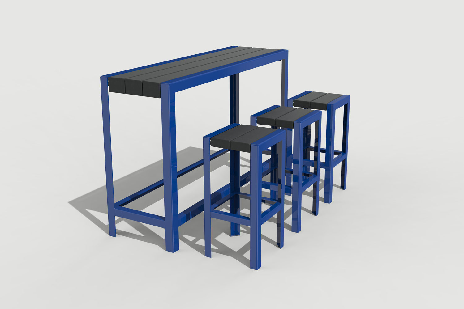 1050 Layout ML1050-00006: Bar Height Narrow Table, Backless Stools, HDPC Charcoal