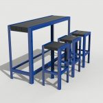 1050 Layout ML1050-00006: Bar Height Narrow Table, Backless Stools, HDPC Charcoal