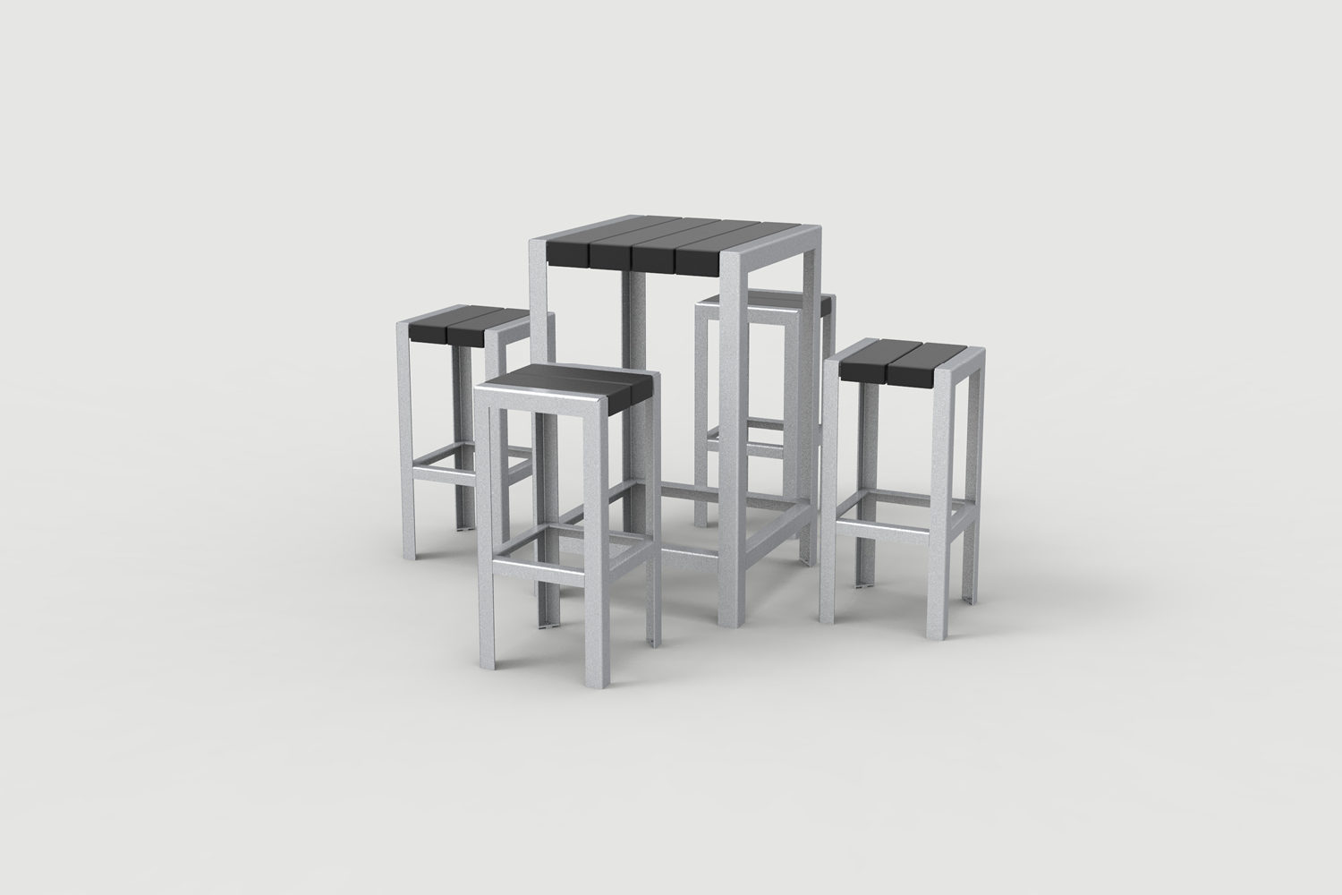 1050 Layout ML1050-00013: Bar Height Square Table, Backless Stools, Orange Peel HDPE Black