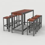 1050 Layout ML1050-00017: Bar Height Table, Backless Stools, Ipe Wood