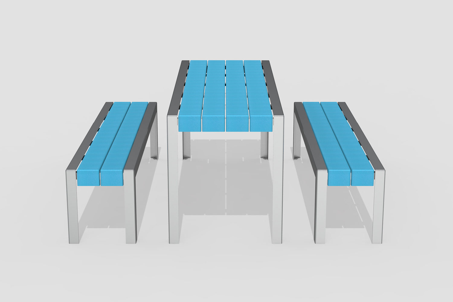 1050 Layout ML1050-00021: Standard Table, 2x Backless Benches, HDPE Blue