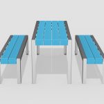 1050 Layout ML1050-00021: Standard Table, 2x Backless Benches, HDPE Blue