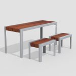 1050 Layout ML1050-00034: Standard Table Height, 2x Short Backless Benches, Ipe Wood
