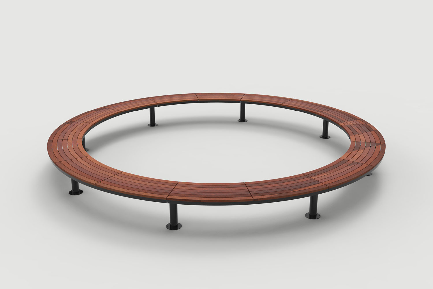 Ogden Layout OGM1900-00003: Circle, left to right slats, ipe wood, pedestal legs