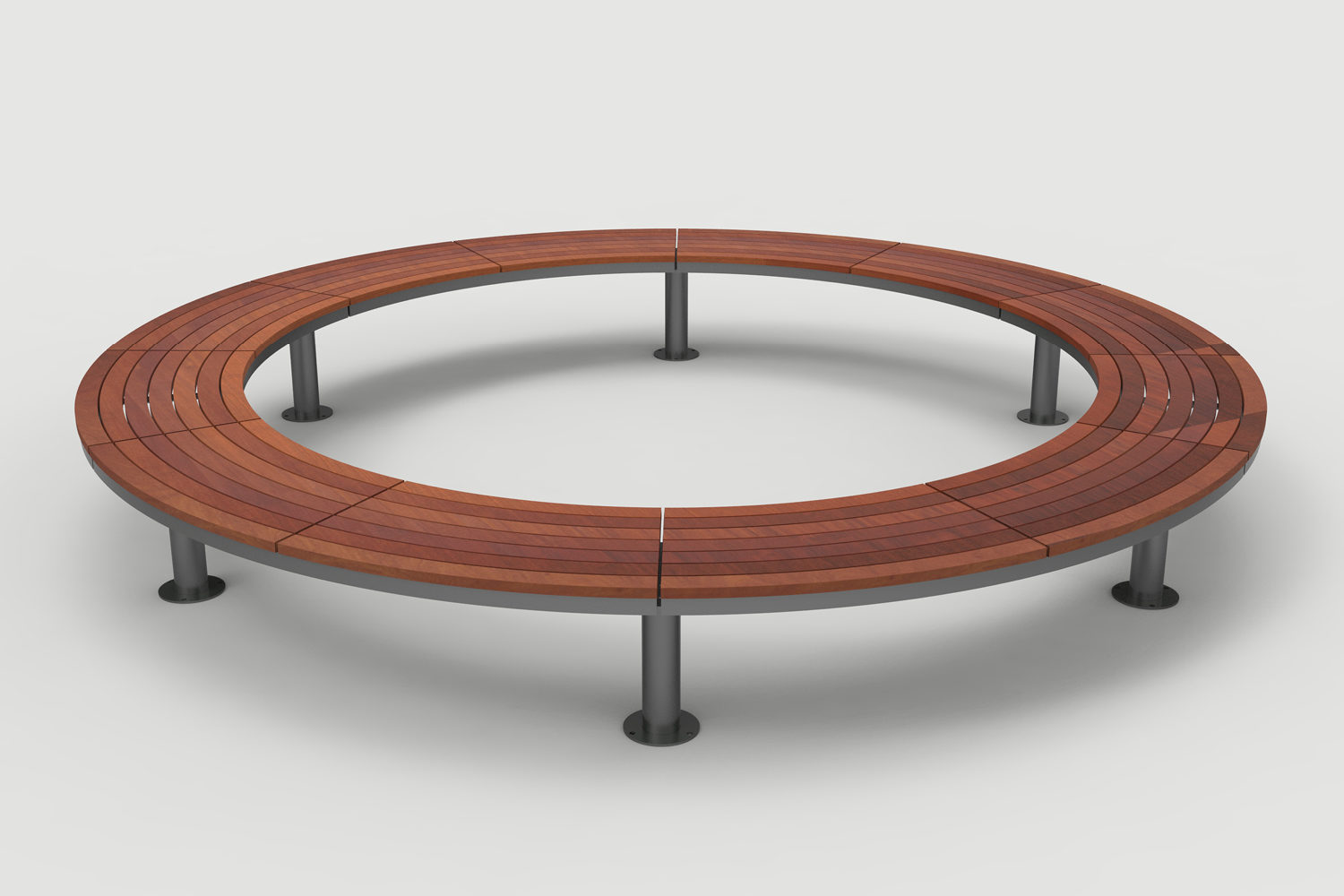 Ogden Layout OGM1900-00034: Circle, left to right slats, ipe wood, pedestal legs